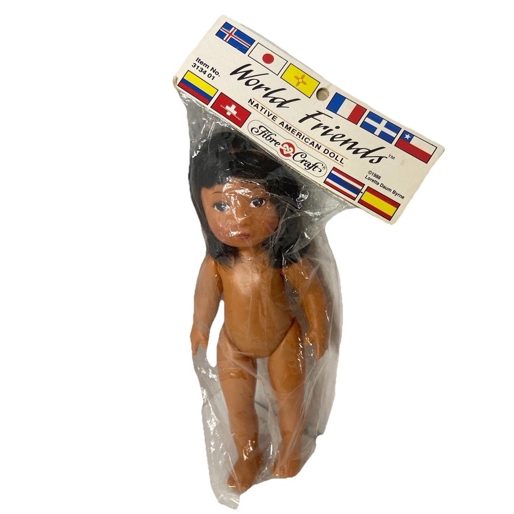 Vintage 1988 Fibre-Craft World Friends Native American Doll 7.5" #3134-01 NIP
